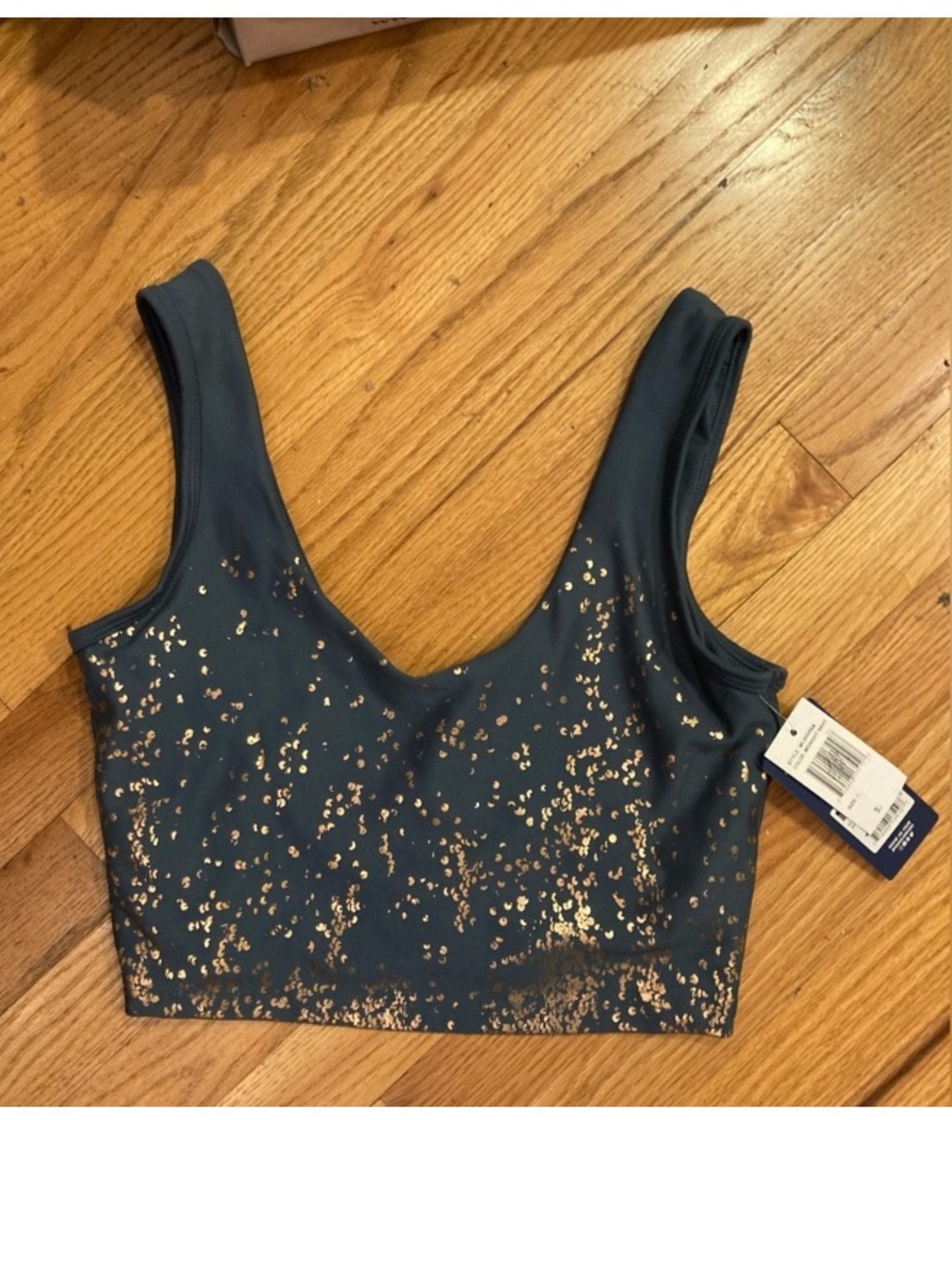 Marika Sports Bra Top - Teal and Blue with Gold Highlights - L - NWT